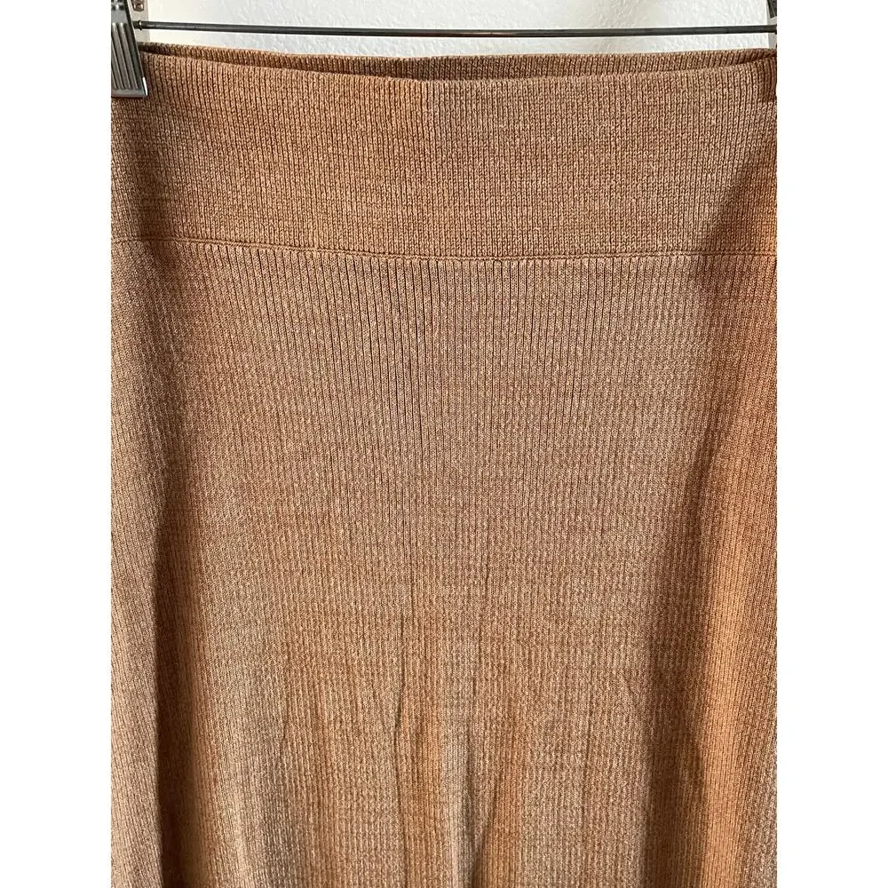 Free People Golden Hour Midi Skirt Ribbed Knit Tan Midi with Side Slit Size M